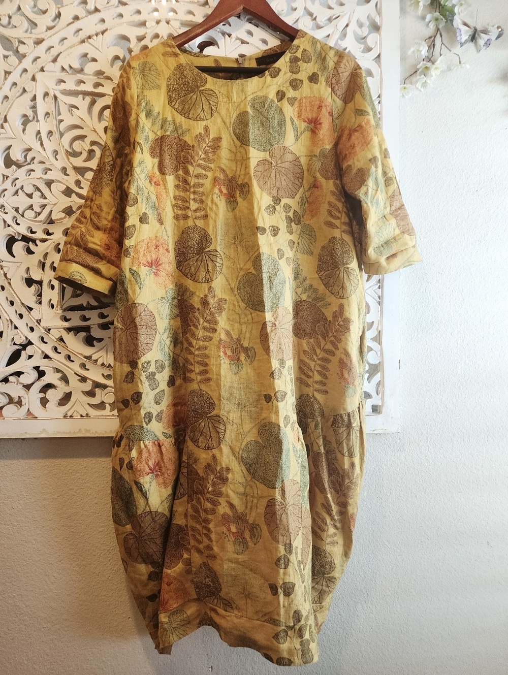 GMB DRESS FLORAL PRINT EARTHLY TONES SIDE PACKAGES BACK ZIPPER Size Large - Picture 1 of 13